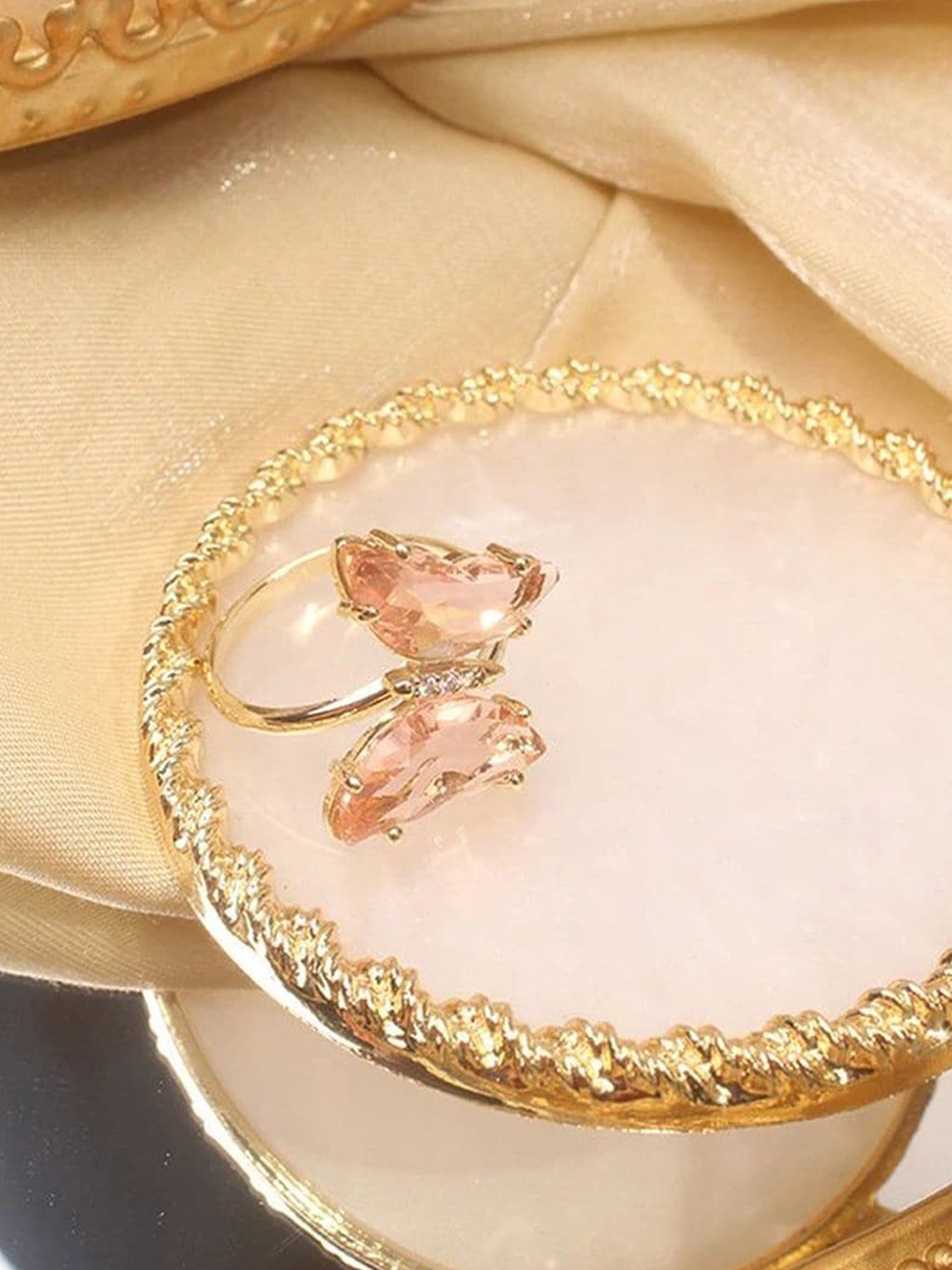

ZIVOM Gold-Plated Crystal Studded Butterfly Adjustable Finger Ring