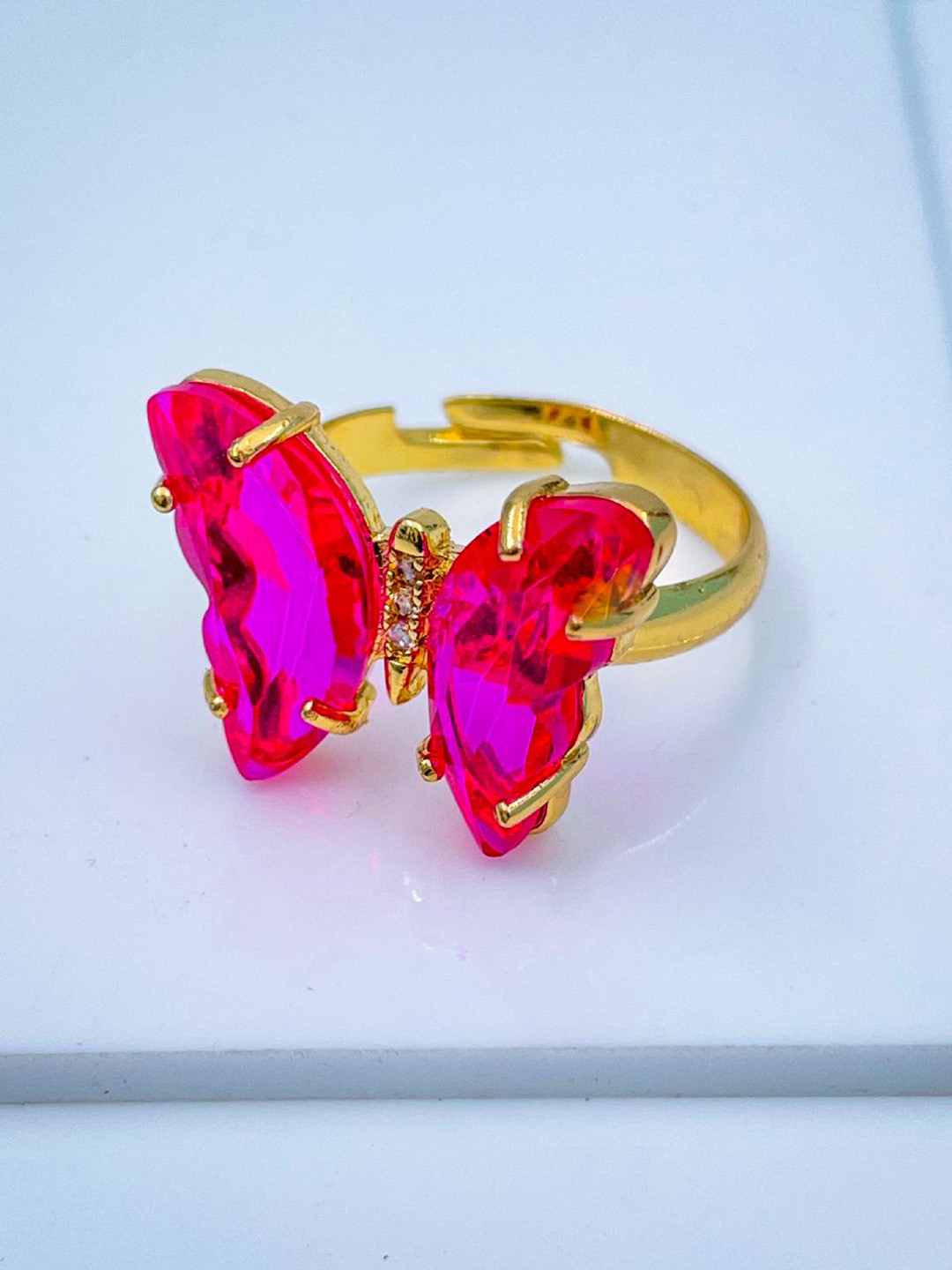 

ZIVOM Gold-Plated Crystal Studded Butterfly Adjustable Finger Ring