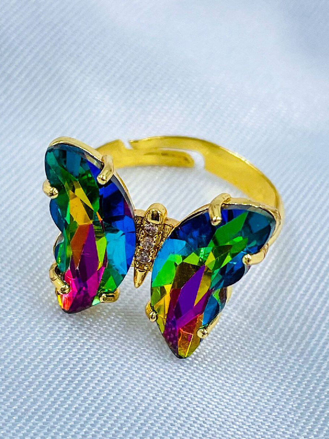 

ZIVOM Gold-Plated Crystal Studded Butterfly Adjustable Finger Ring