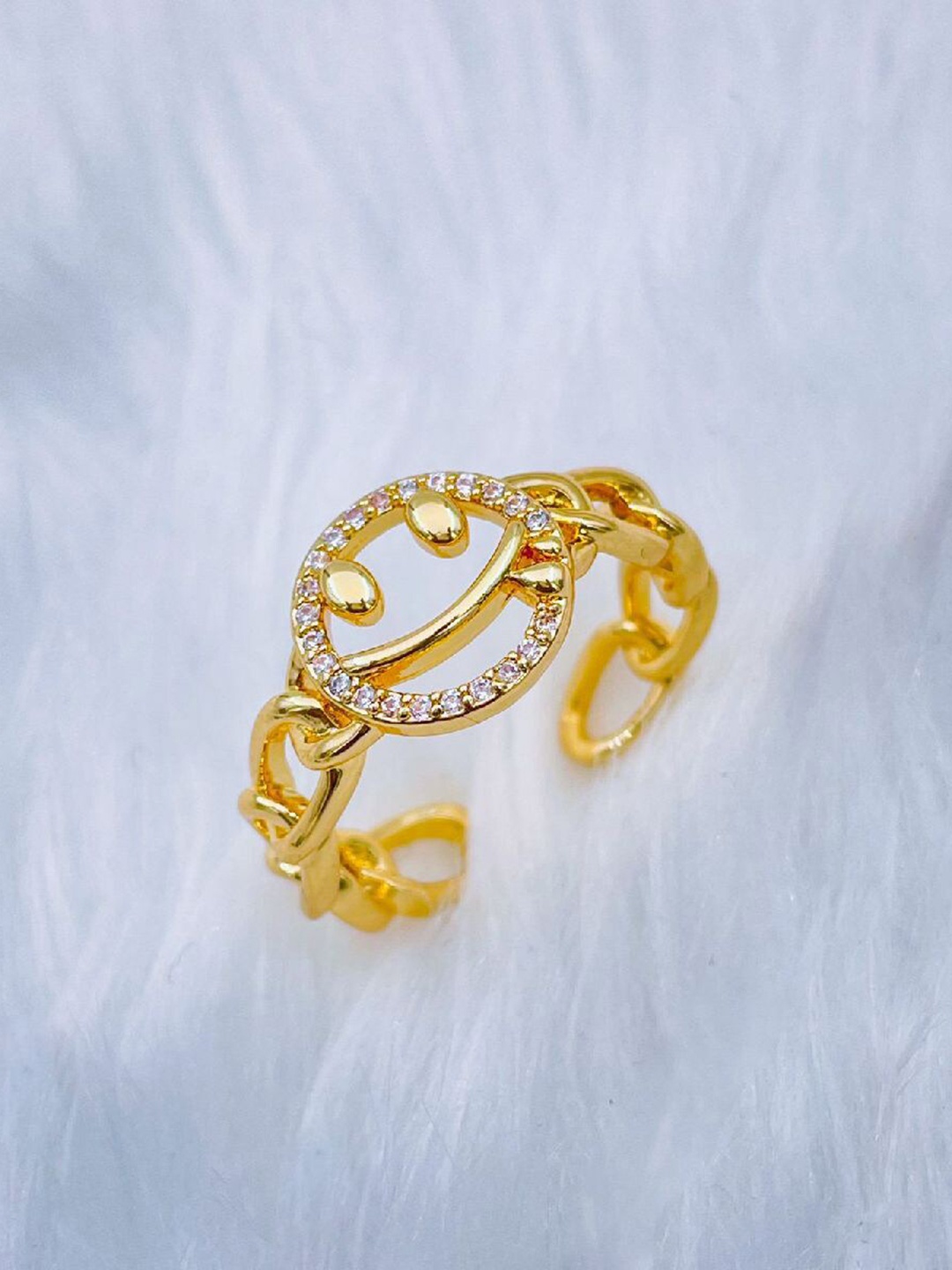 

ZIVOM Gold-Plated CZ Studded Adjustable Finger Ring