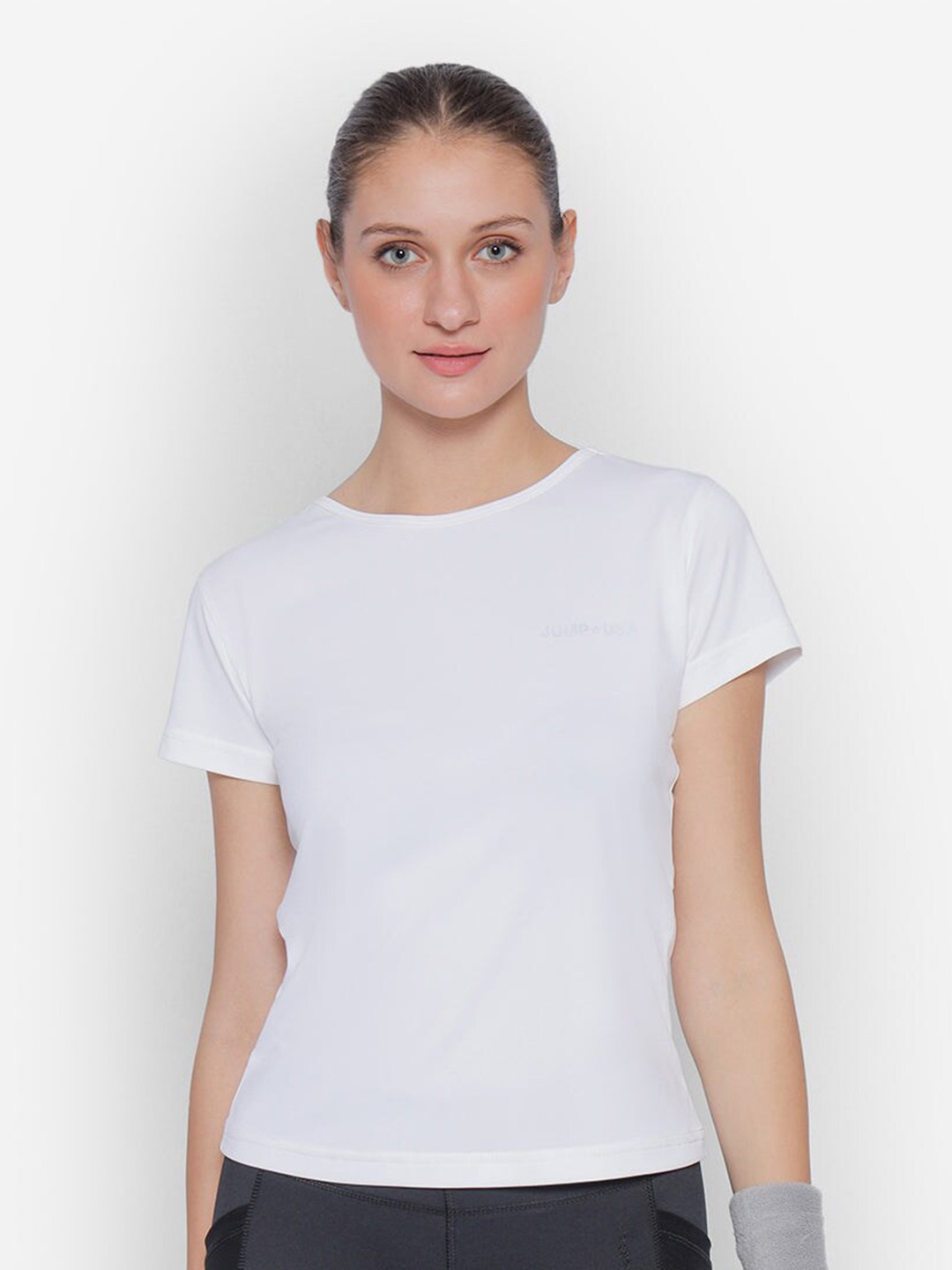 

JUMP USA Round Neck Cut Out Cotton T-shirt, White