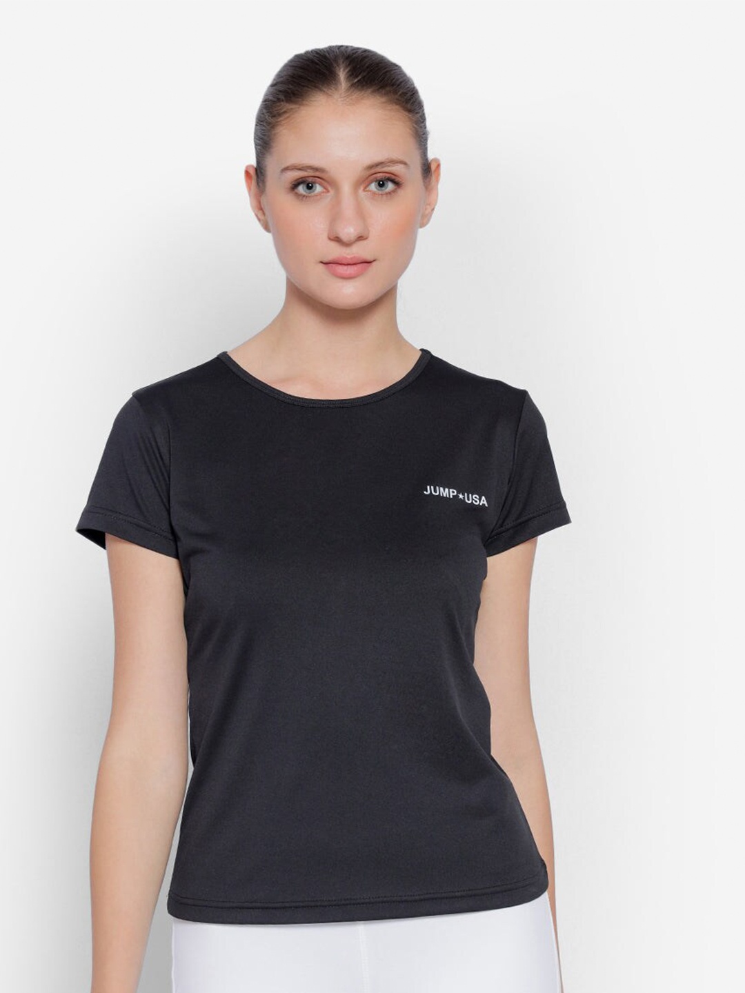 

JUMP USA Round Neck Short Sleeve Cut Out Yoga Sports T-shirt, Black