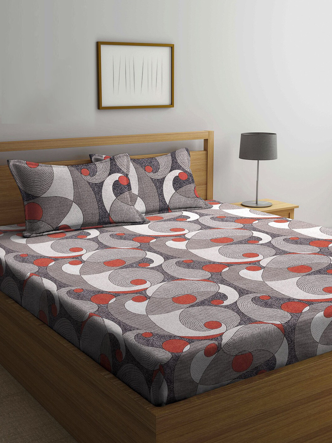 

Arrabi Cotton Blend Super King Size Fitted Bedsheet with 2 Pillow Covers, Grey