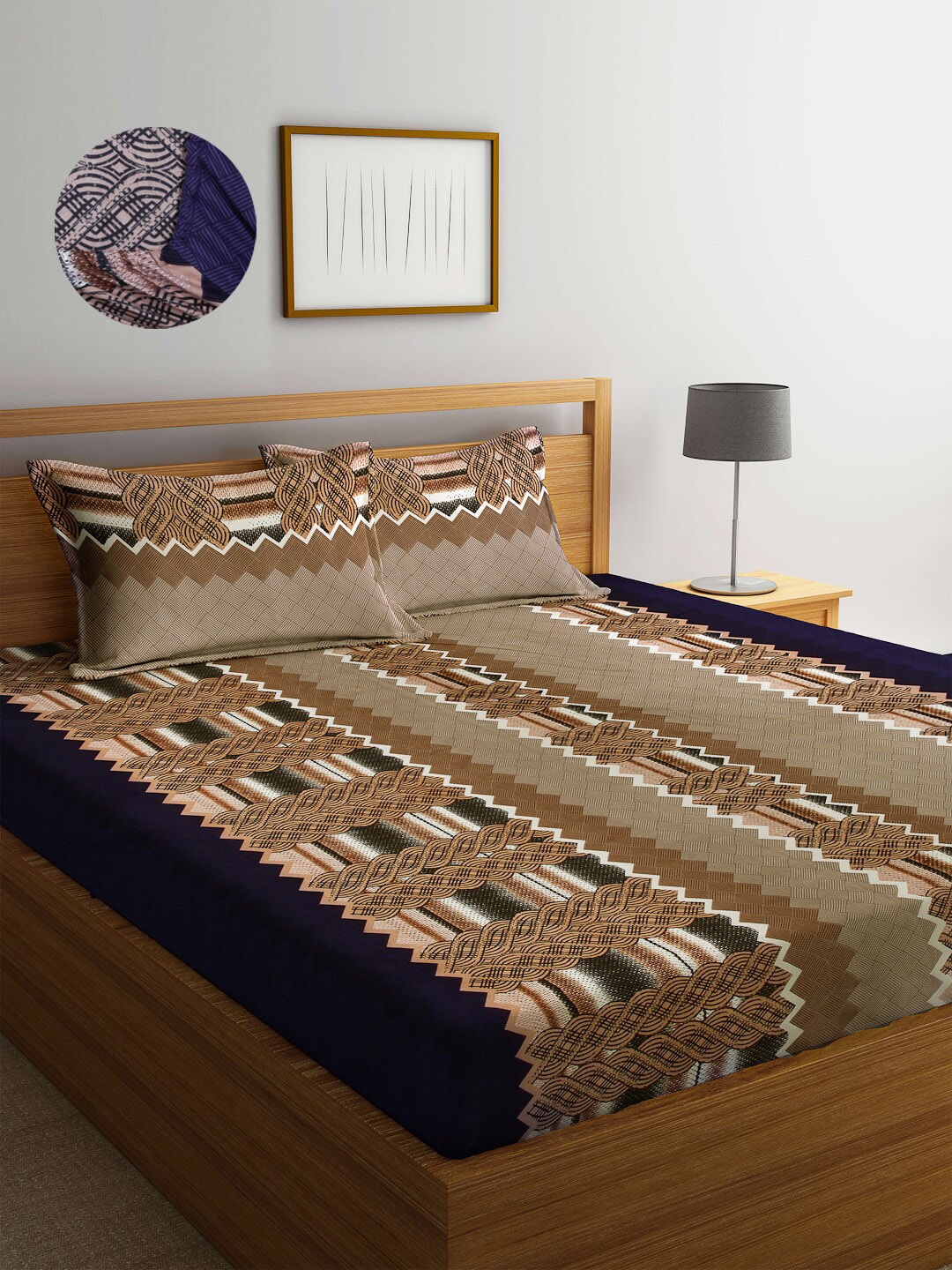 

Arrabi Cotton Blend King Size Fitted Bedsheet with 2 Pillow Covers, Brown