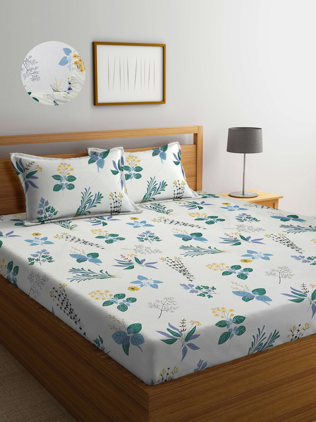 

Arrabi Cotton Blend King Size Fitted Bedsheet with 2 Pillow Covers, White