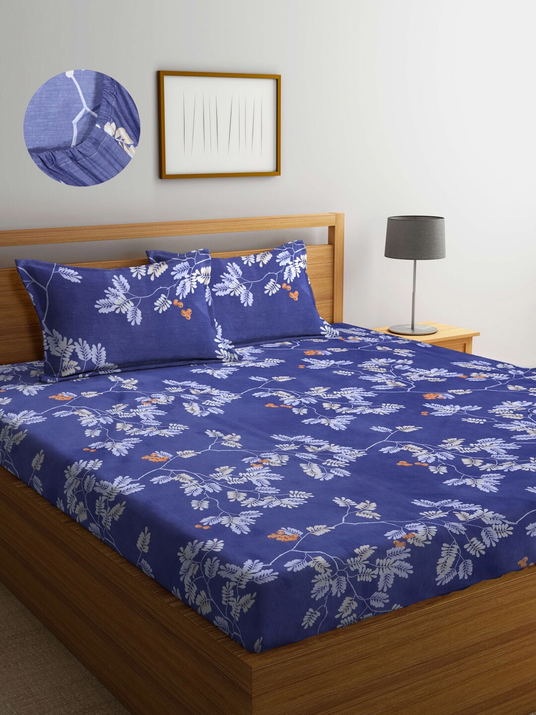 

Arrabi Cotton Blend Super King Size Fitted Bedsheet with 2 Pillow Covers, Grey