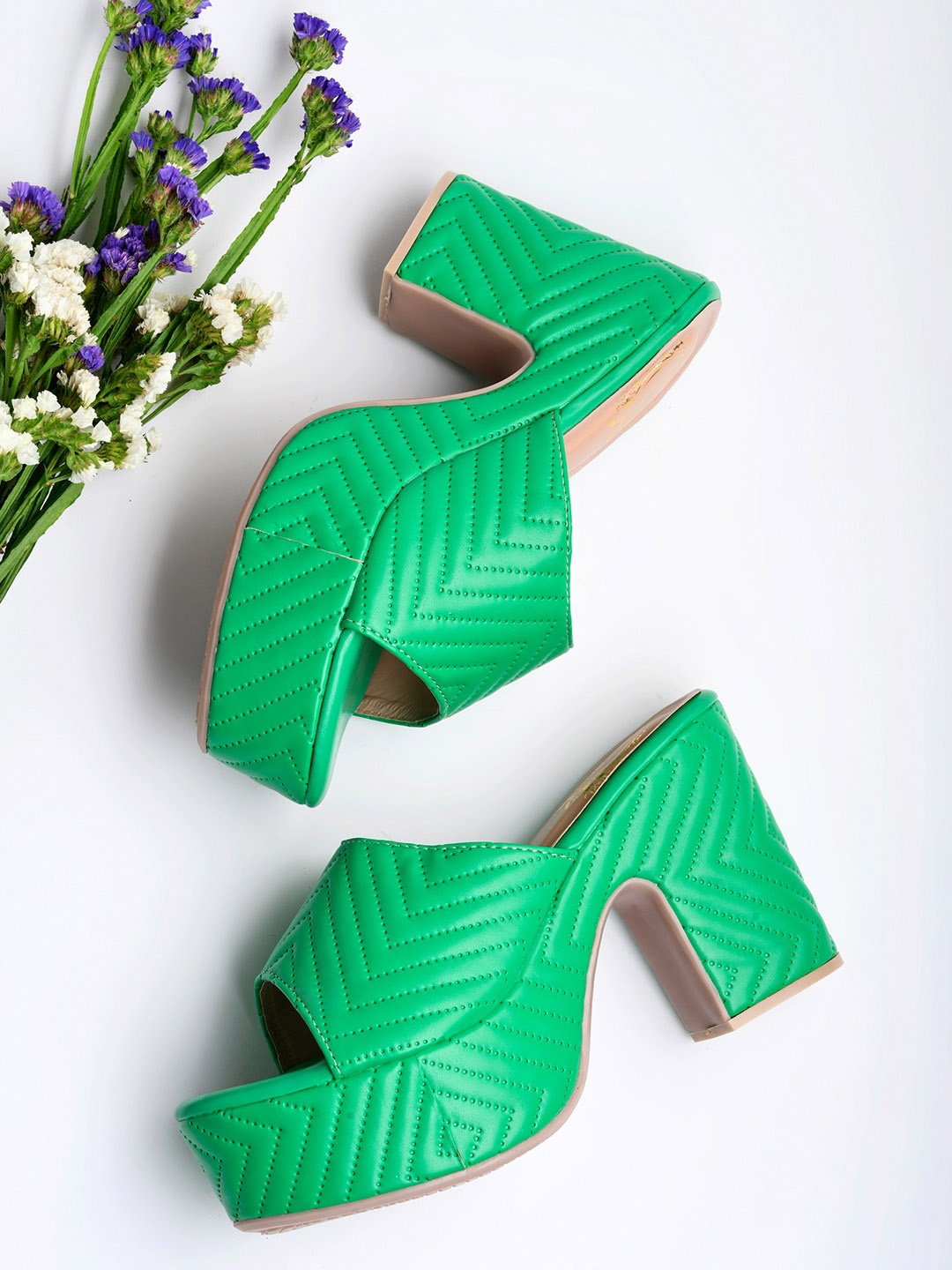 

Shoetopia Perforated Platform Heels, Green