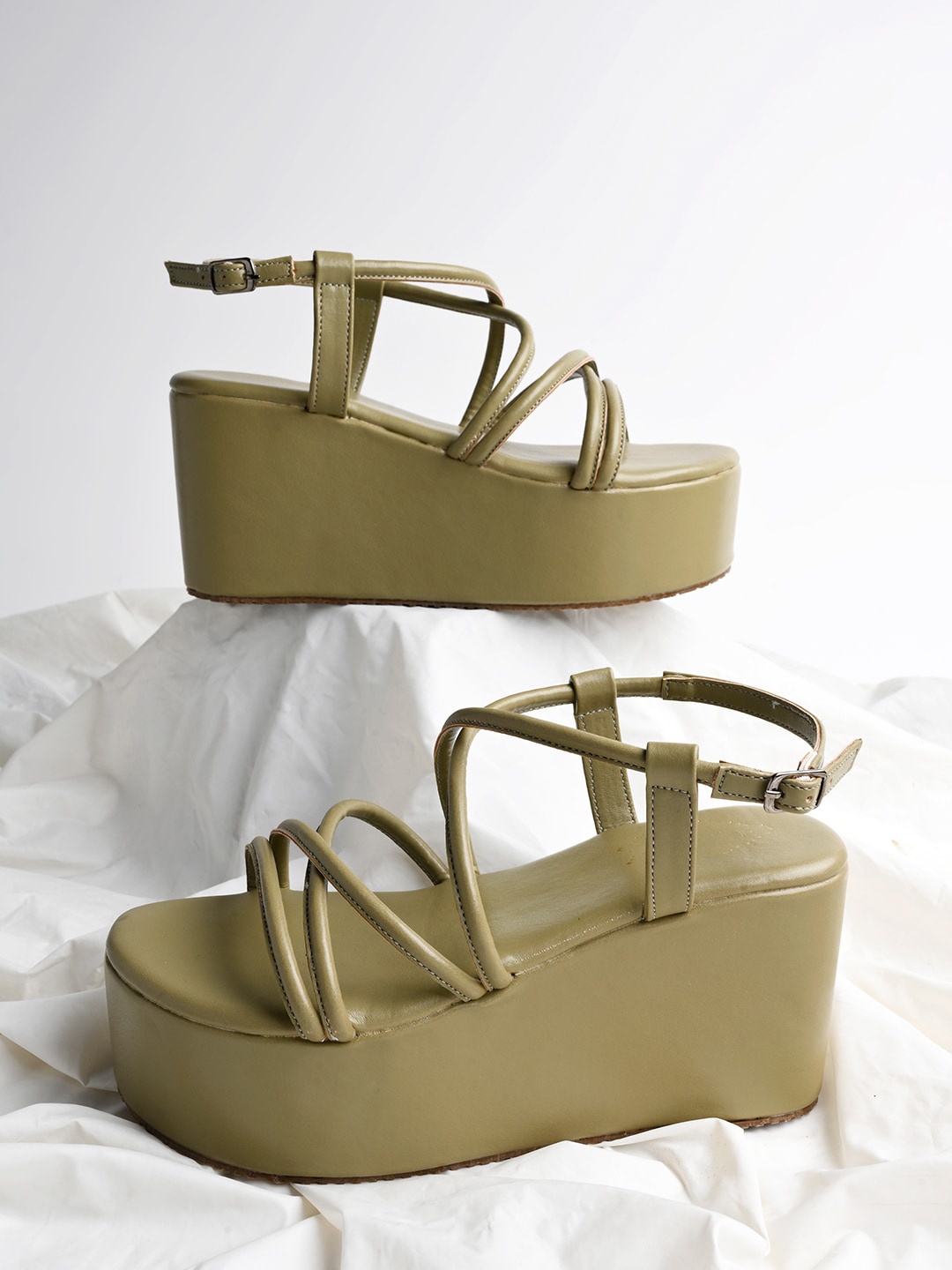 

Shoetopia Strappy Flatform Heel Gladiators, Olive