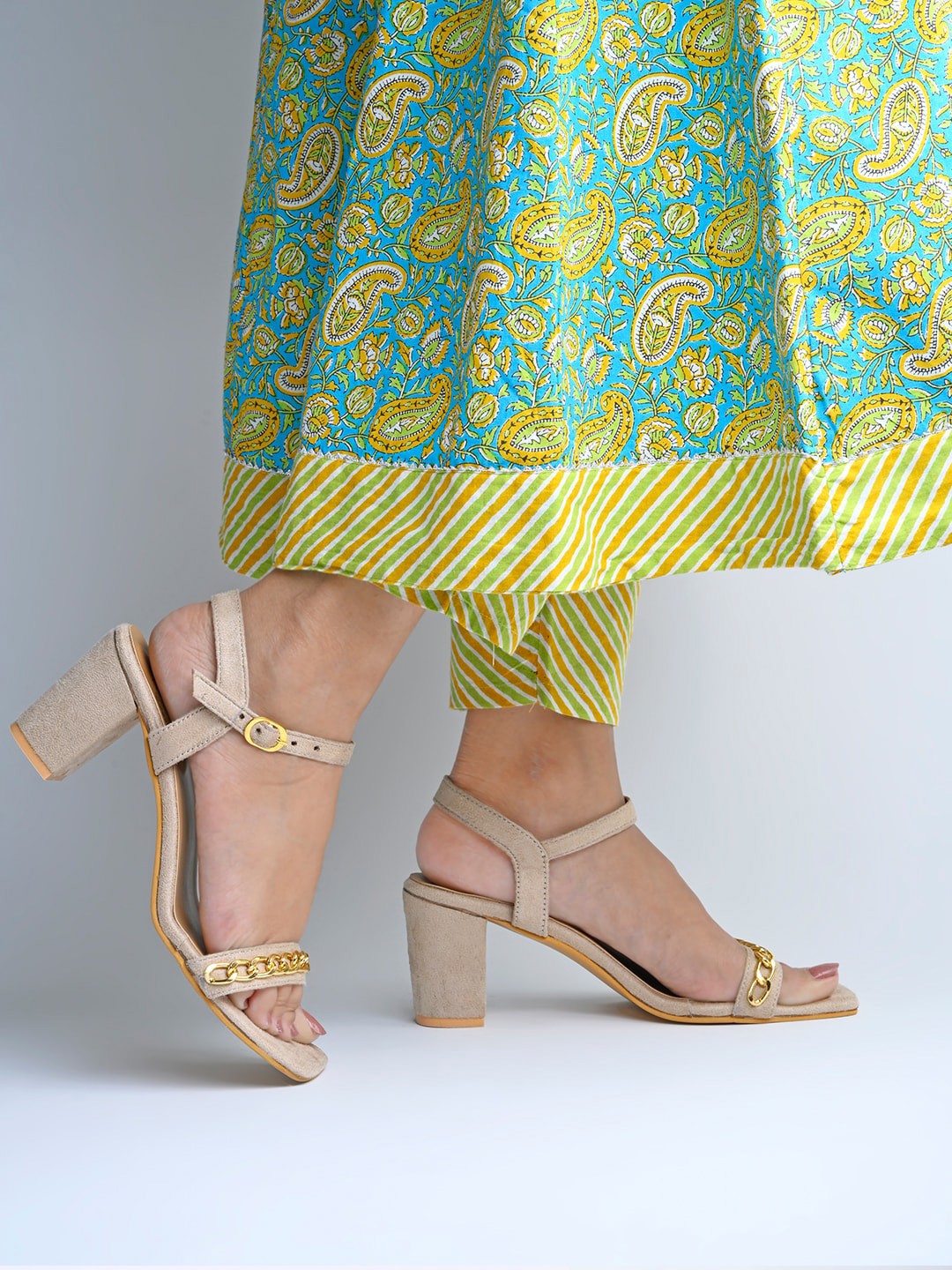 

Shoetopia Embellished Block Heels, Cream