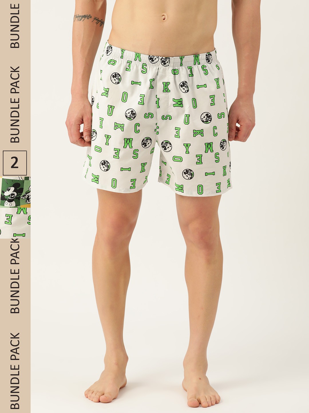 

Kook N Keech Men Set of 2 Mickey Printed Cotton Boxers KS22M738, Green