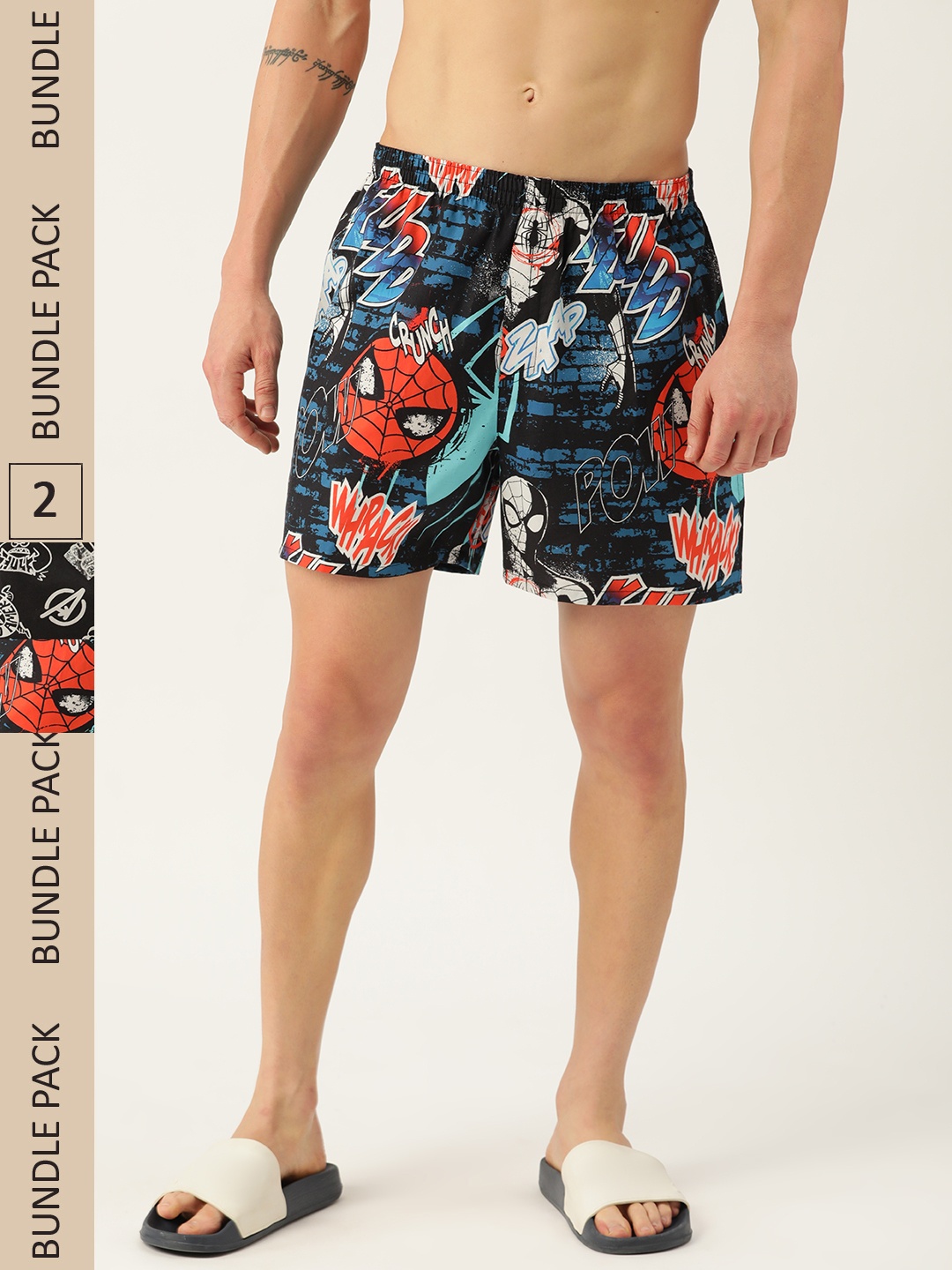

Kook N Keech Men Set of 2 Marvel Printed Cotton Boxers KS22M755, Black