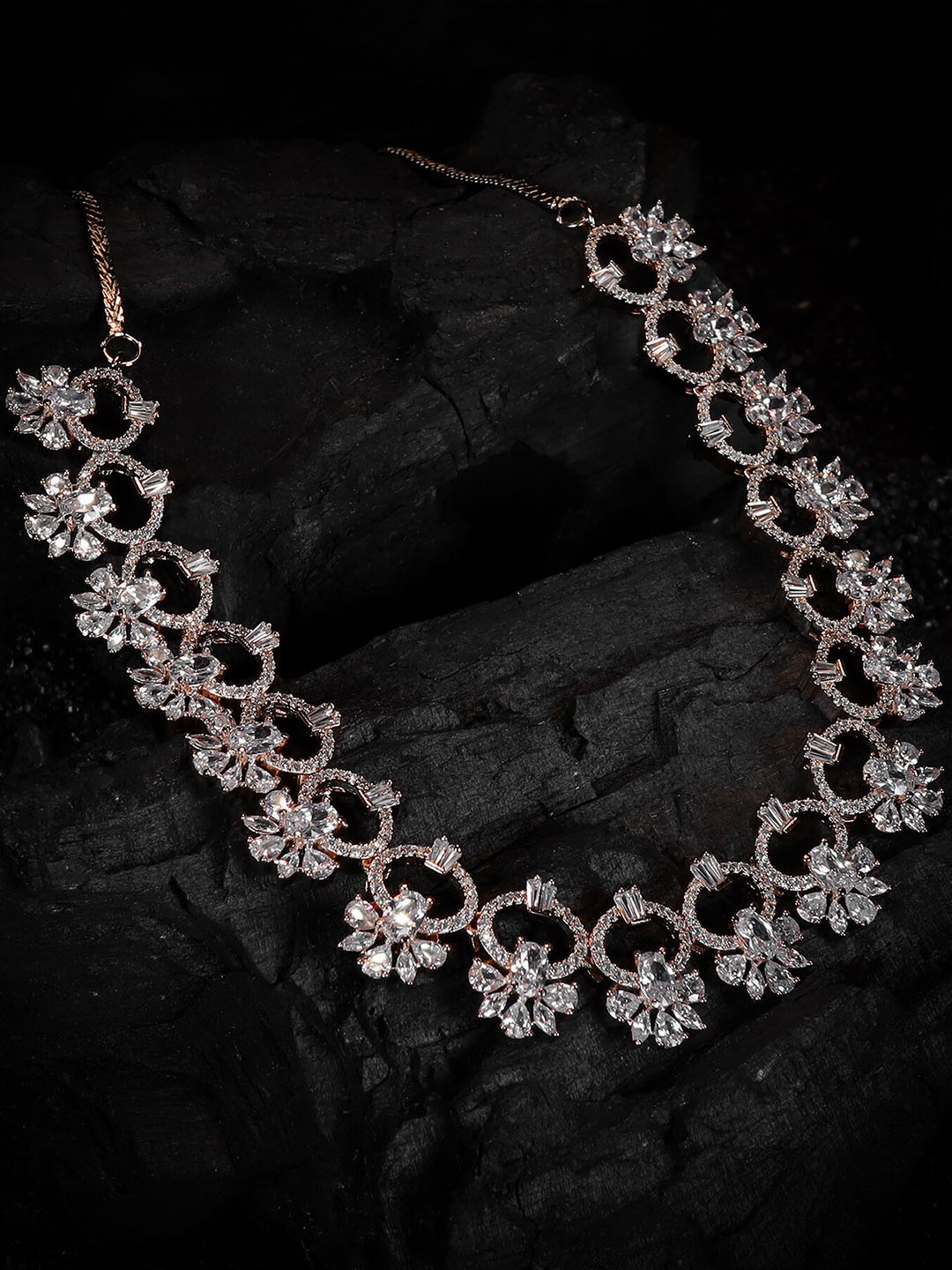 

Kord Store Rose Gold-Plated American Diamond Studded Jewellery Set