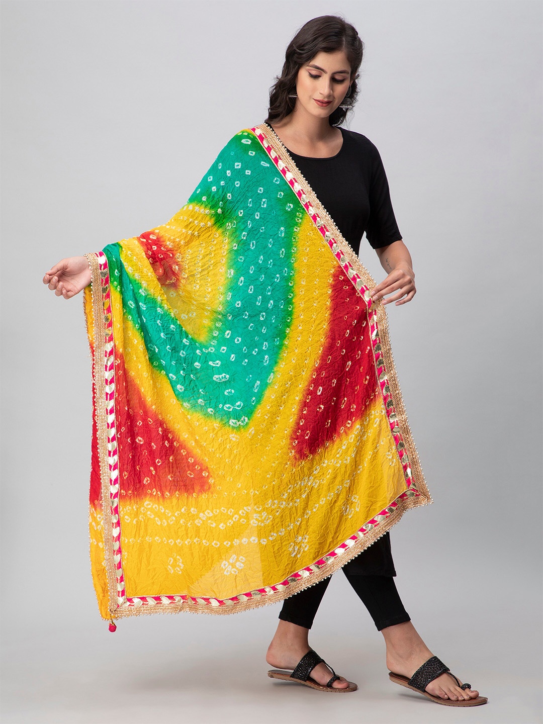 

Aditi Wasan Bandhani Printed Embellished Dupatta, Yellow