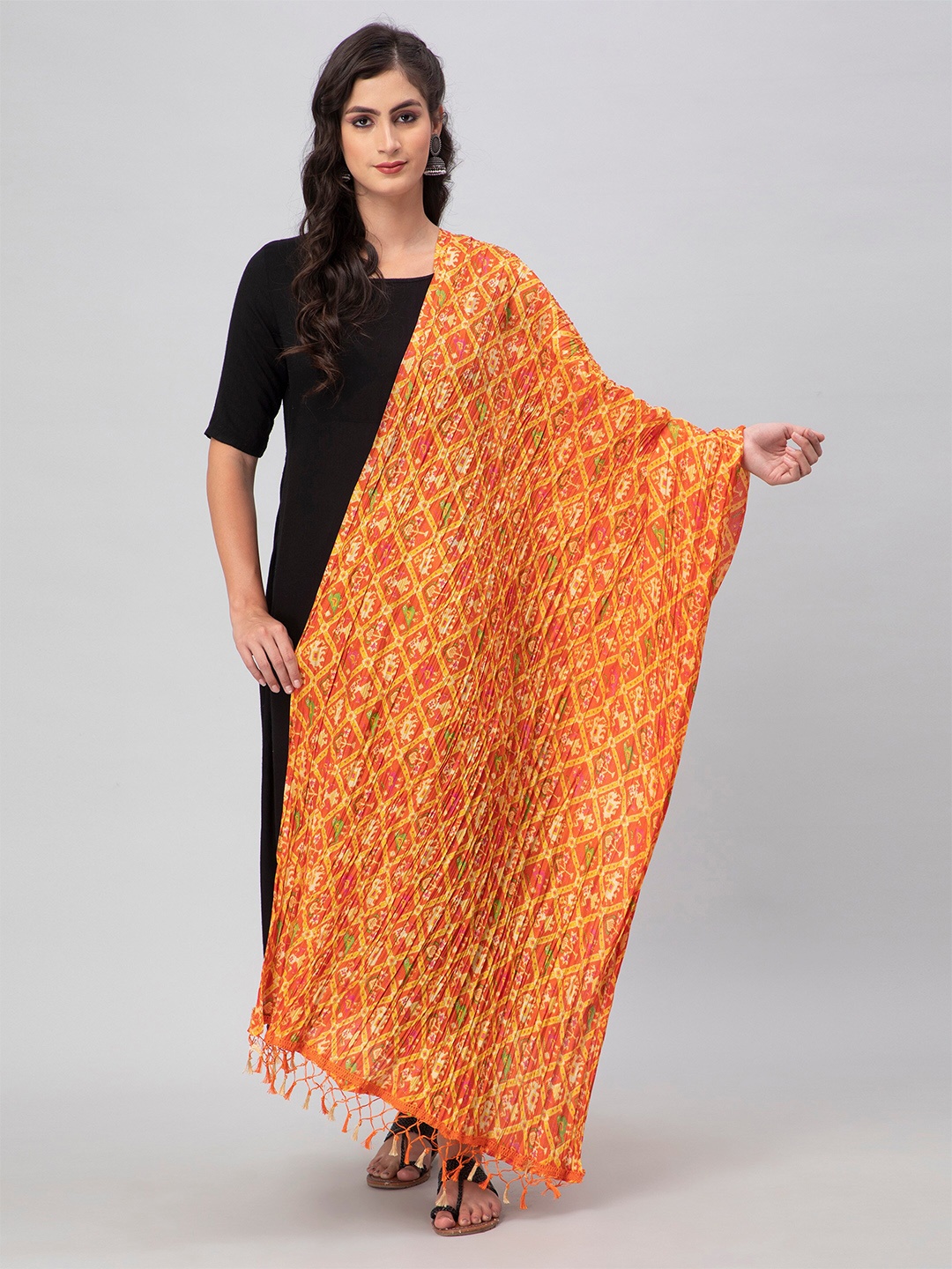 

Aditi Wasan Tasselled Printed Dupatta, Orange