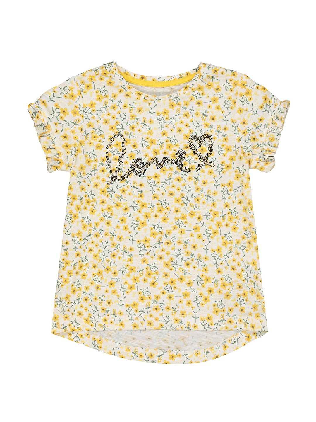 

mothercare Girls Floral Printed Seqined T-shirt, Yellow