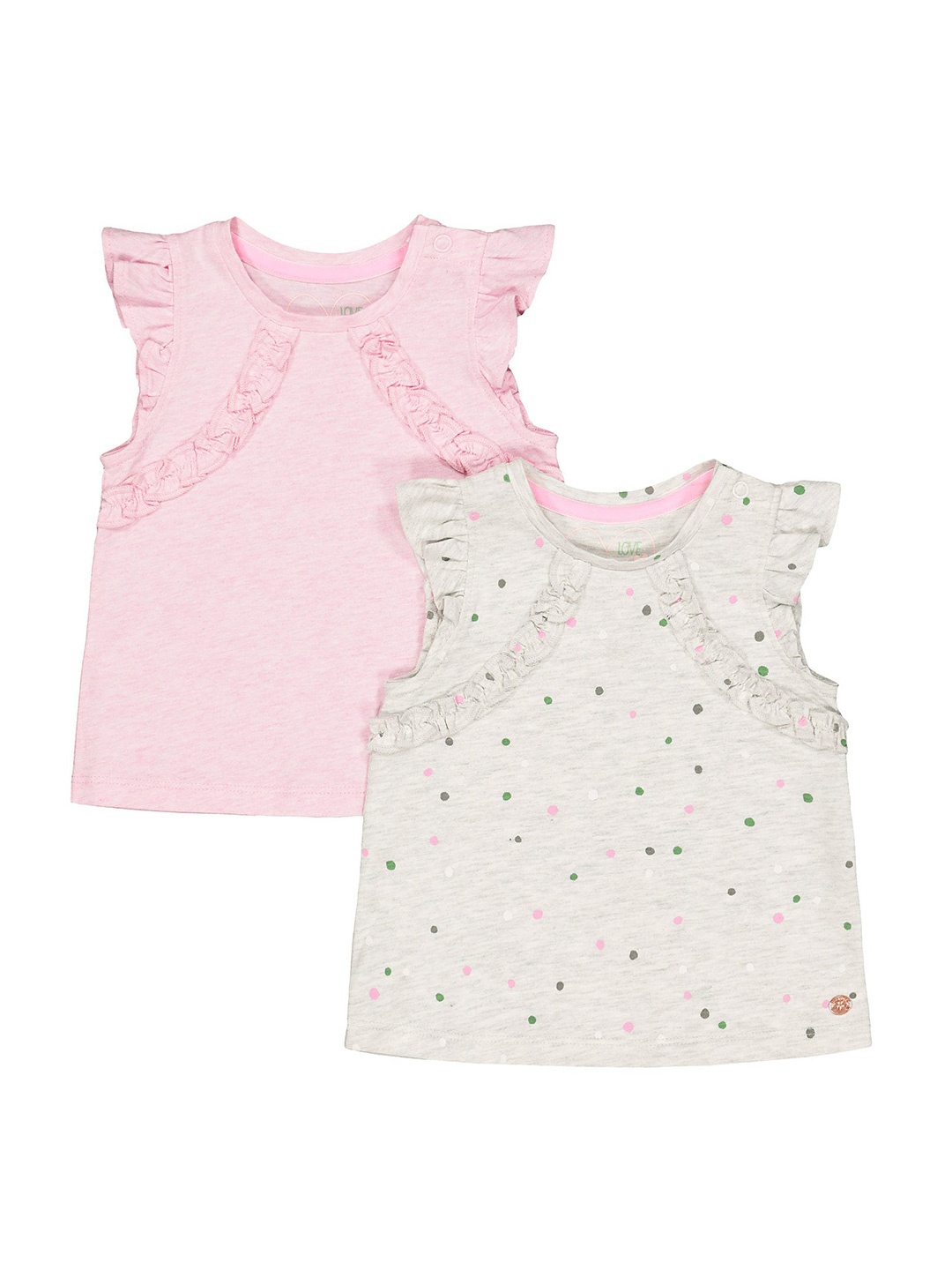 mothercare Girls Pack Of 2 Printed Cotton T-Shirt, Pink