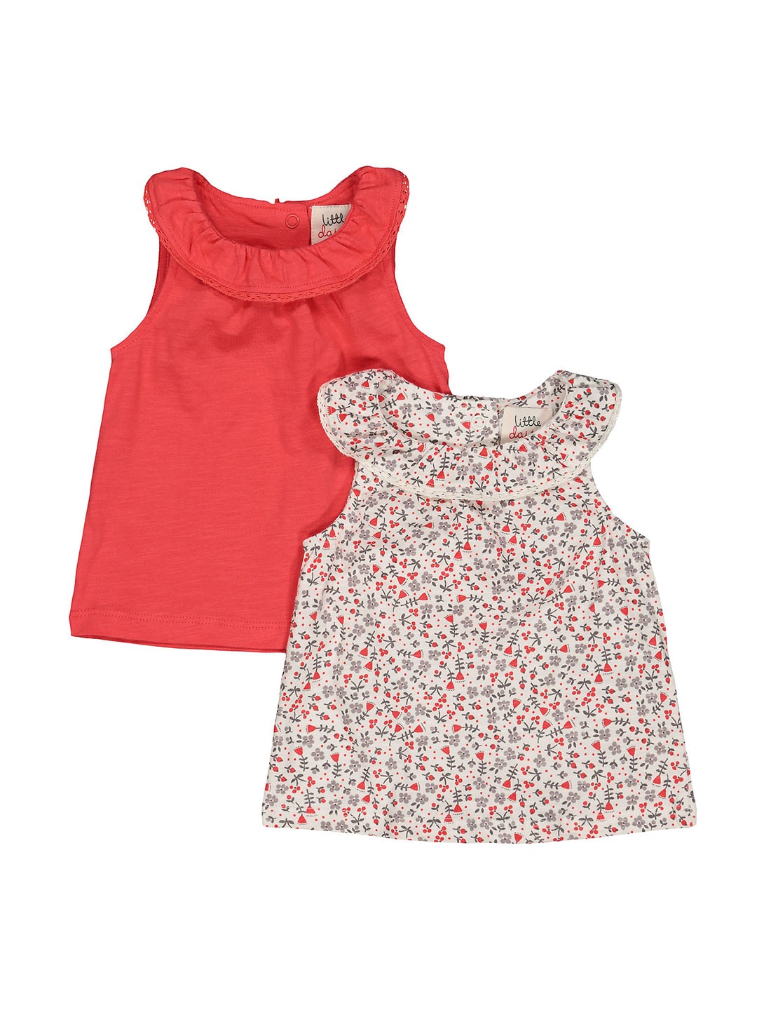 

mothercare Girls Pack Of 2 Floral Printed Ruffled T-shirts, Red