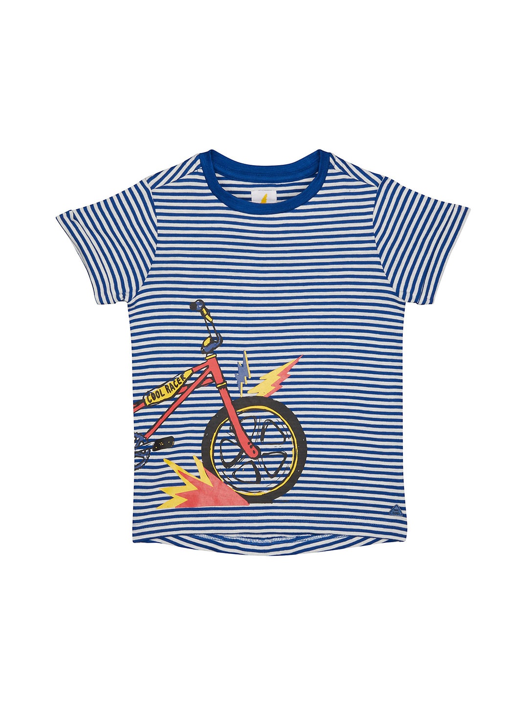 

mothercare Boys Striped Graphic Printed Cotton T-shirt, Blue