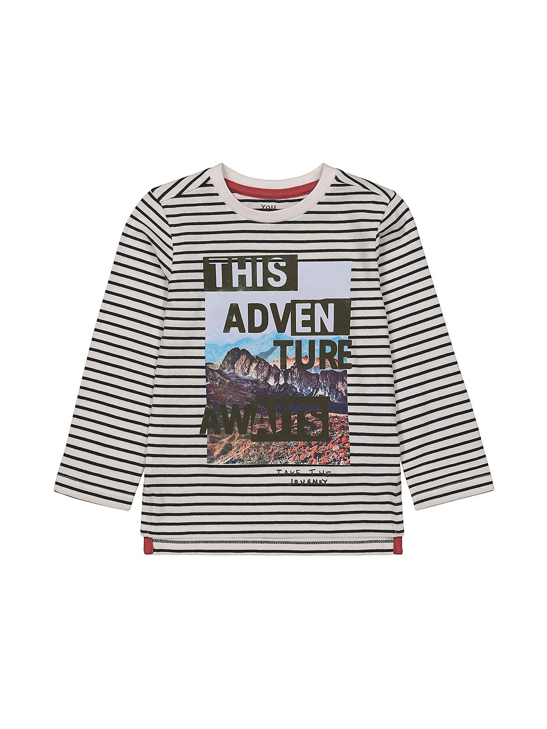 

mothercare Boys Striped Round Neck Cotton T-shirt, White