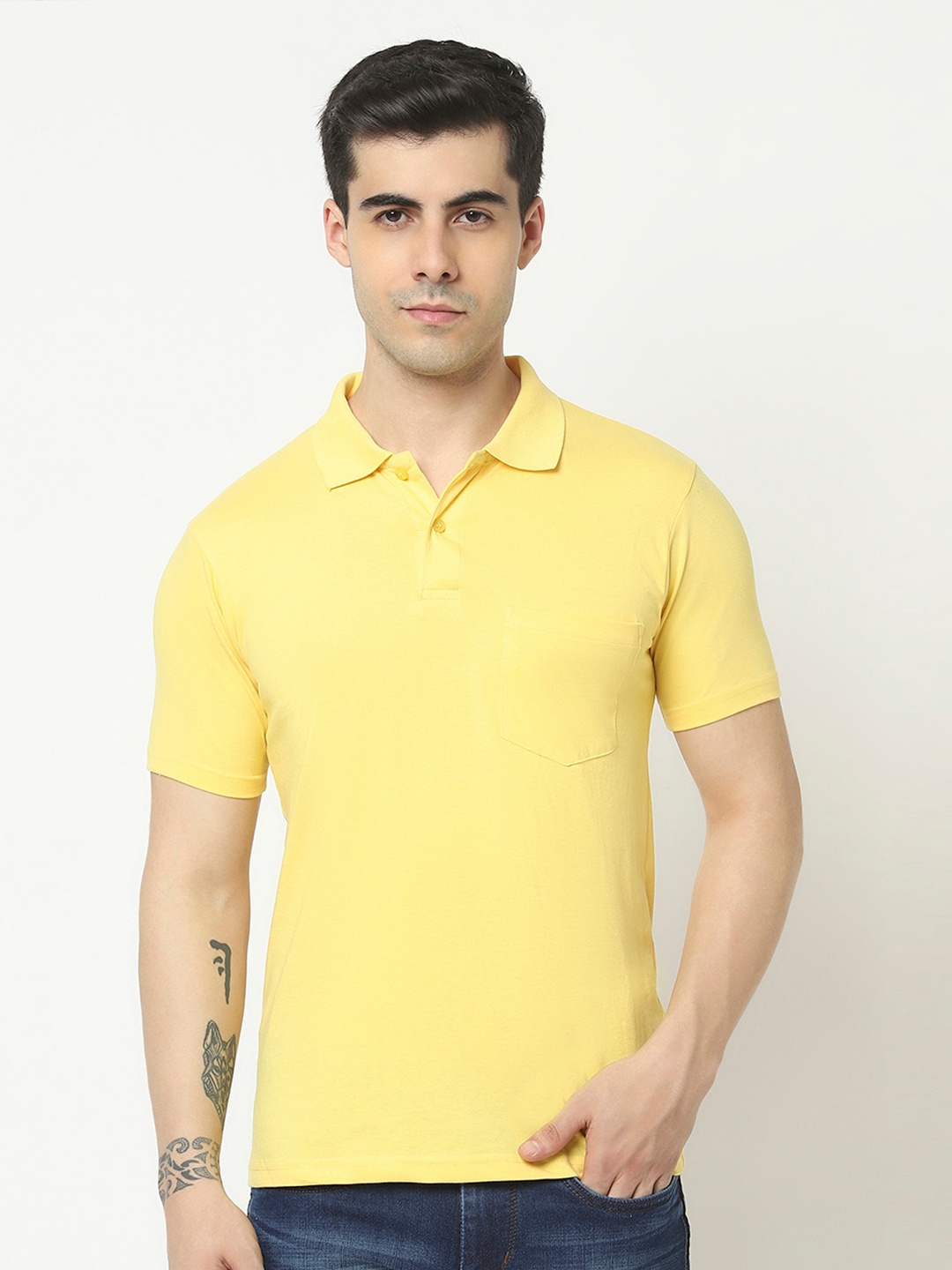 

T.T. Polo Collar Cotton Casual T-Shirt, Yellow