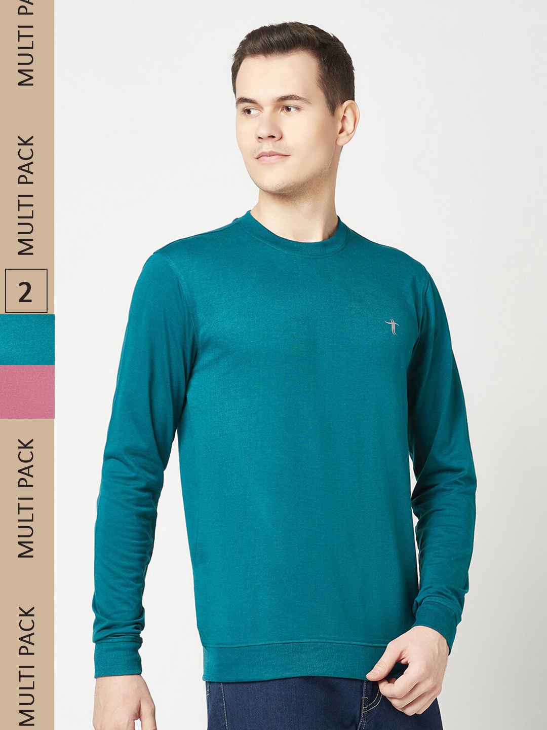 

T.T. Pack Of 2 Round Neck Long Sleeves T-shirts, Teal