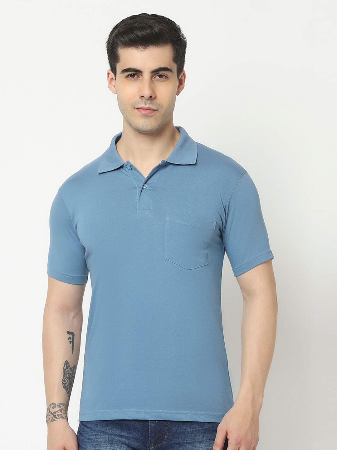 

T.T. Polo Collar Short Sleeves Cotton T-Shirt, Blue