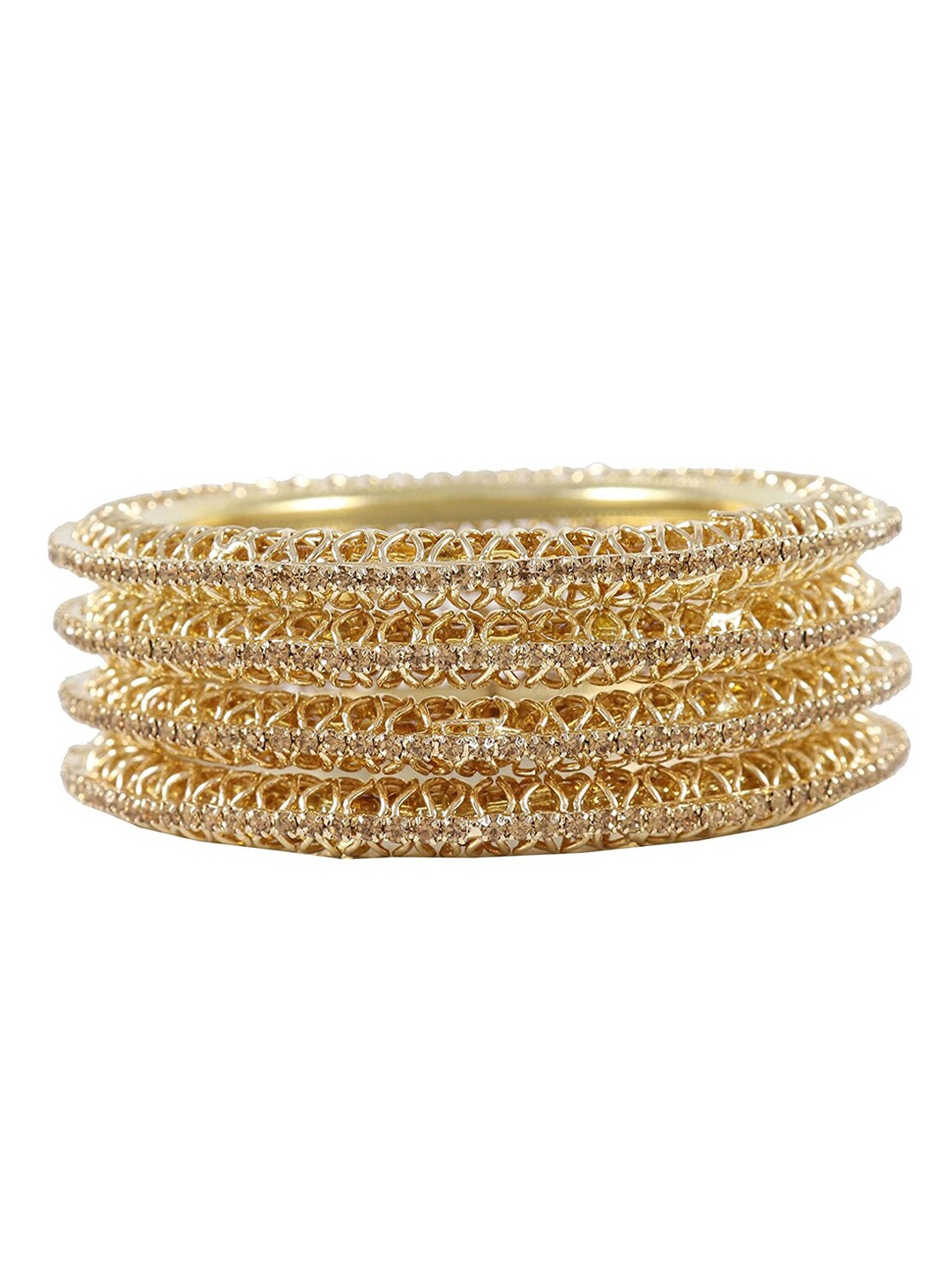 

NMII Set Of 4 Gold-Plated Zircon-Studded Kada Bangles