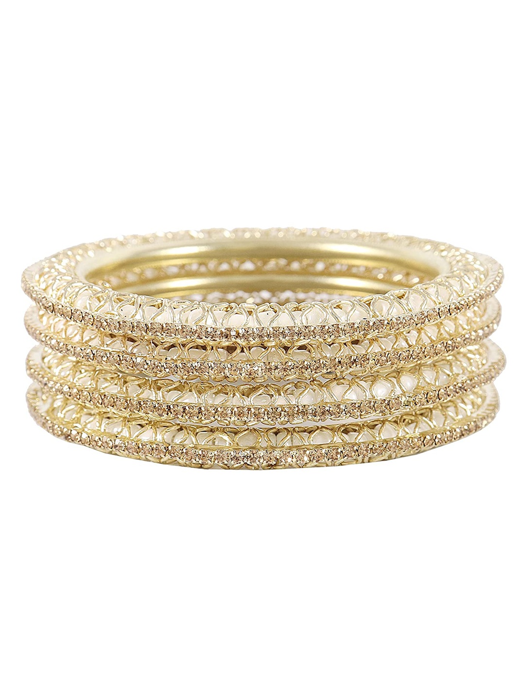 

NMII Set Of 4 Gold-Plated Zircon-Studded Kada Bangles