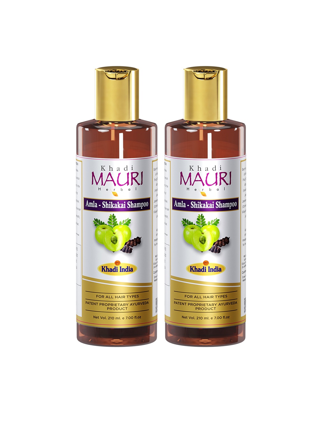 

Khadi Mauri Herbal Set Of 2 Amla Shikakai Shampoos-420ml Each, Brown