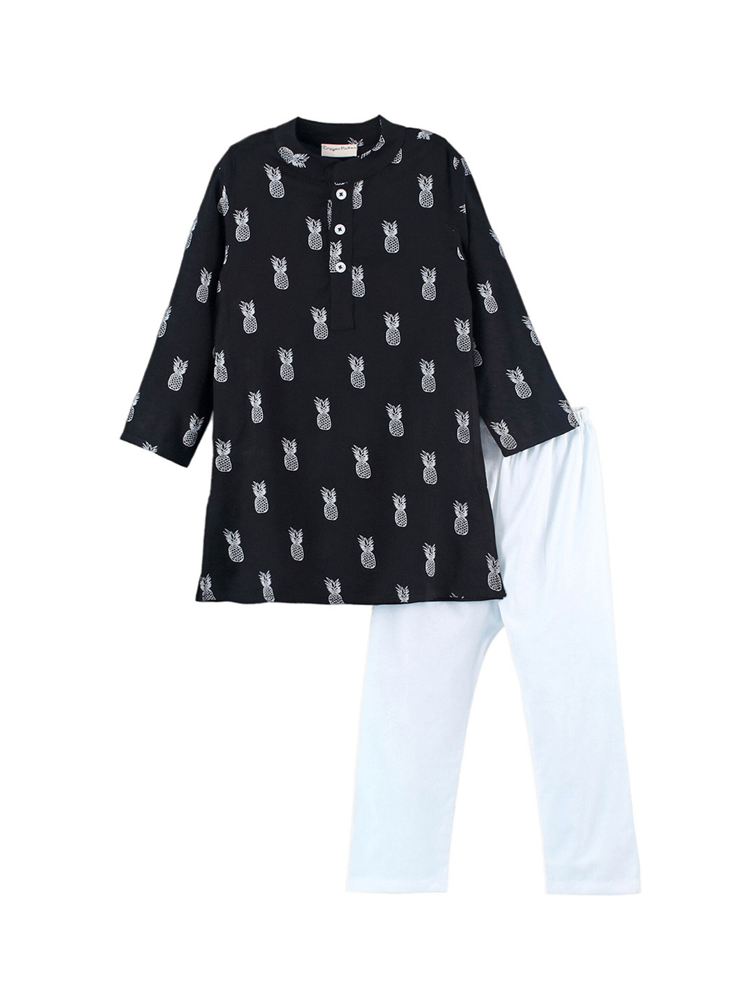 

CrayonFlakes Boys Ethnic Motifs Printed Mandarin Collar Kurta with Pyjamas, Black