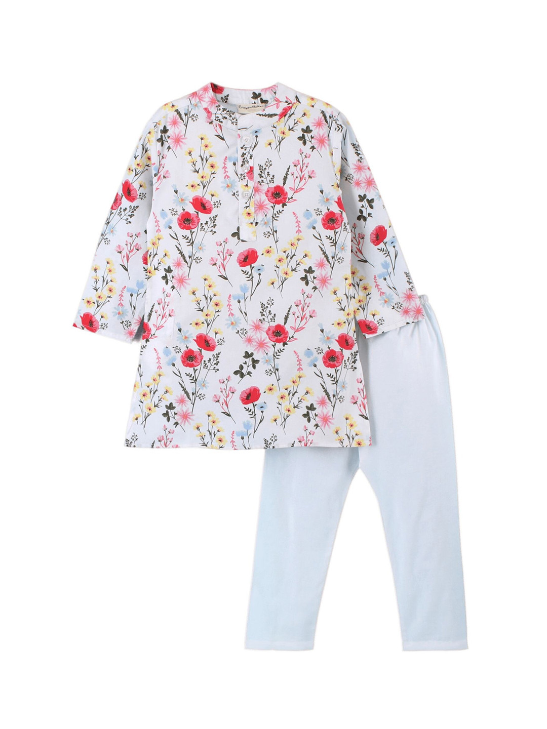 

CrayonFlakes Boys Floral Printed Pure Cotton Kurta with Pyjamas, White