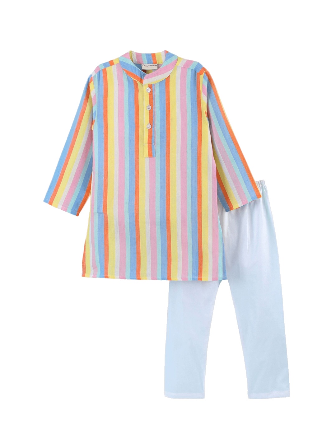 

CrayonFlakes Boys Striped Mandarin Collar Kurta with Pyjamas, Blue