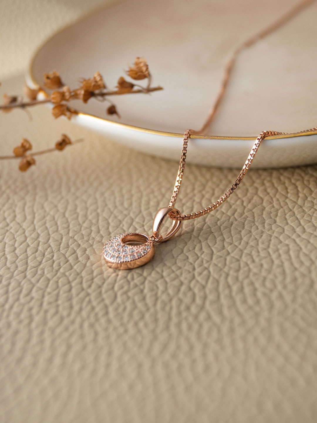

MANNASH Rose Gold-Plated Sterling Silver Cubic Zirconia-Studded Pendant Chain