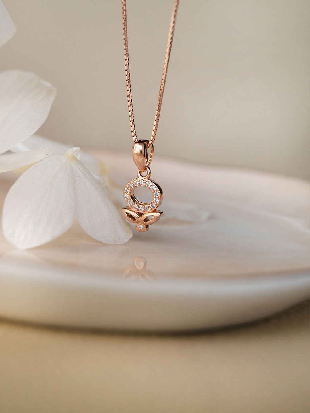 

MANNASH Rose Gold-Plated Sterling Silver Cubic Zirconia-Studded Pendant Chain