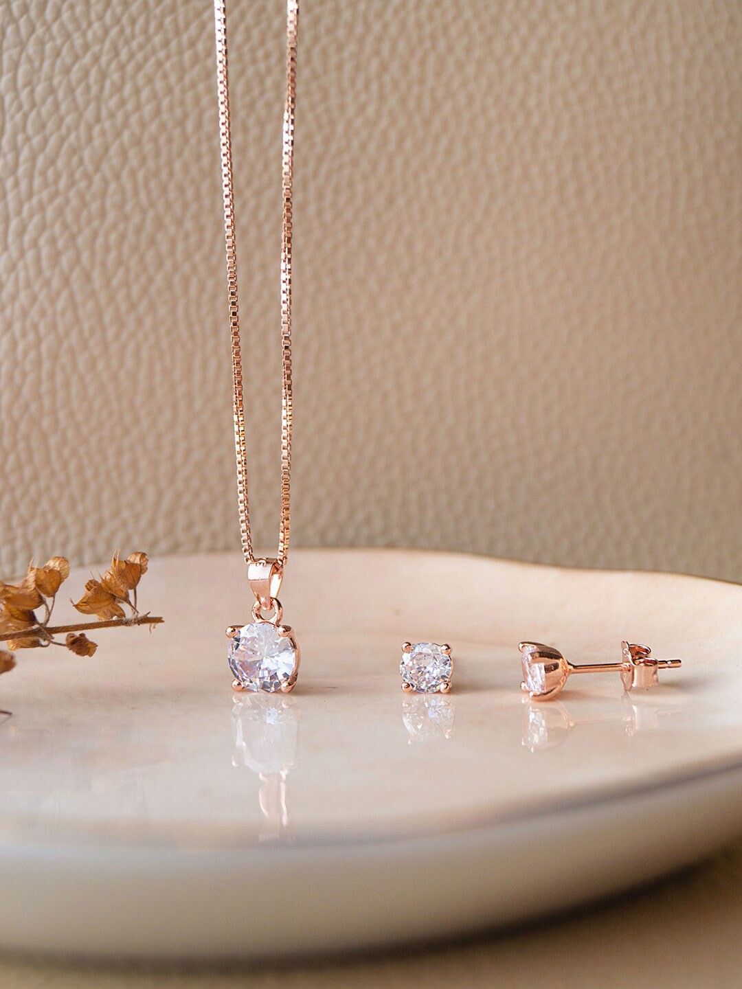 

MANNASH 925 Sterling Silver 18 KT Rose Gold-Plated CZ-Studded Necklace & Earrings