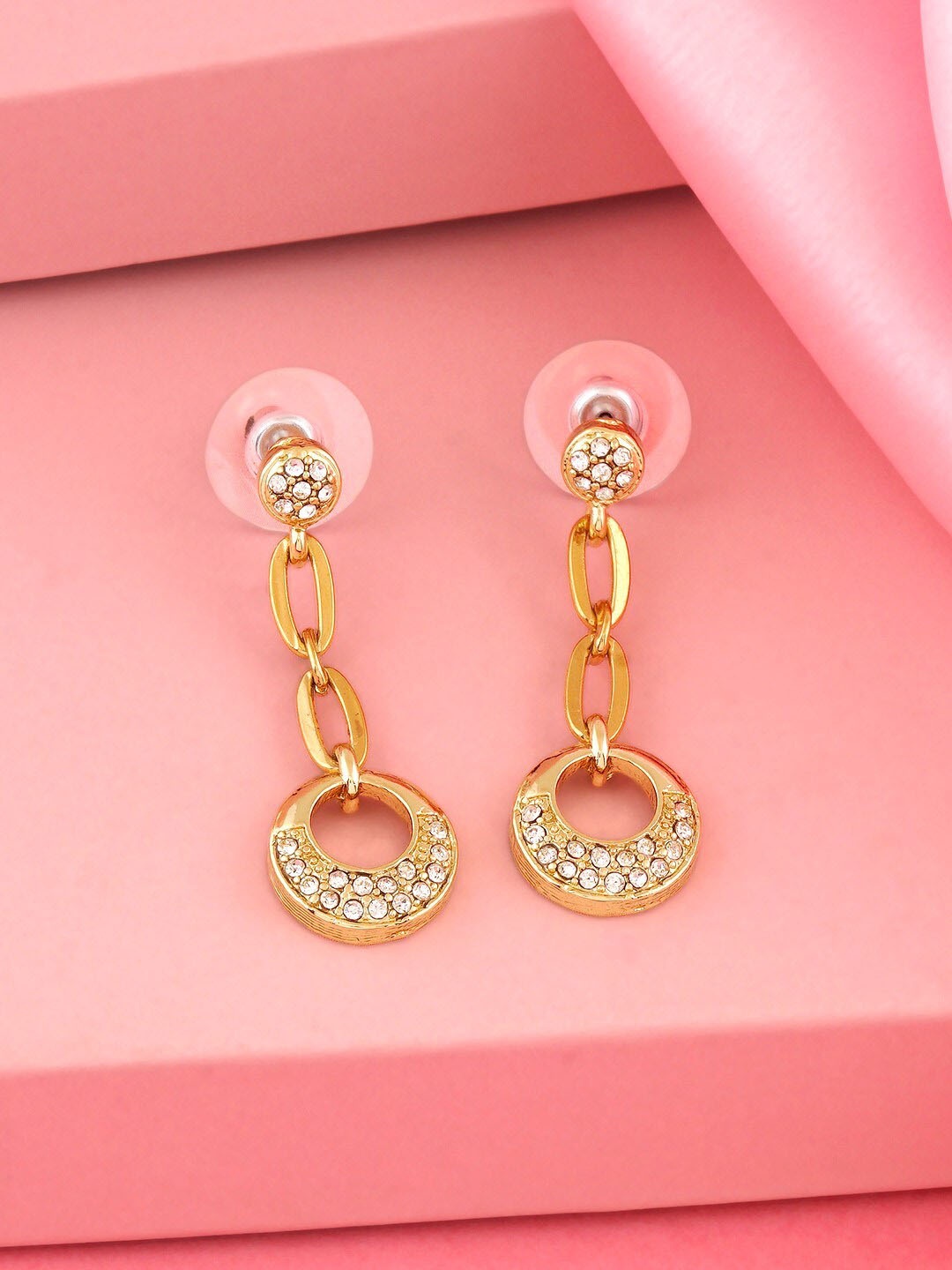 

Estele Gold Plated Stone Studded Drop Earrings