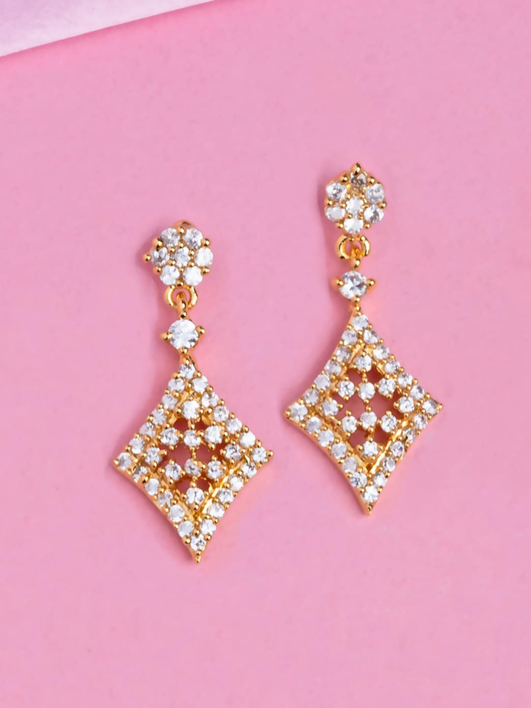 

Estele Gold Plated Stone Studded Drop Earrings