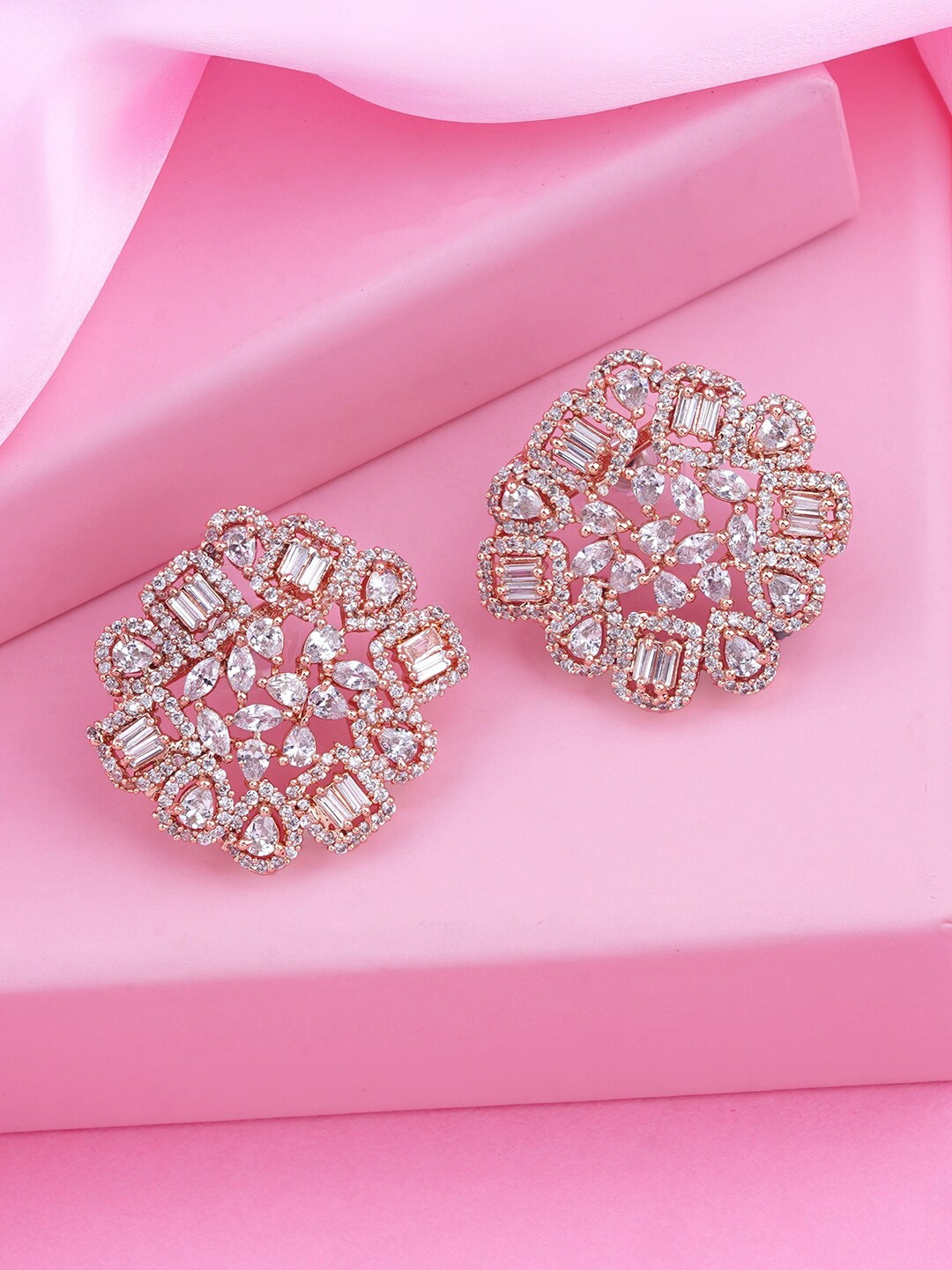 

Estele Rose Gold Plated CZ Studded Stud Earrings