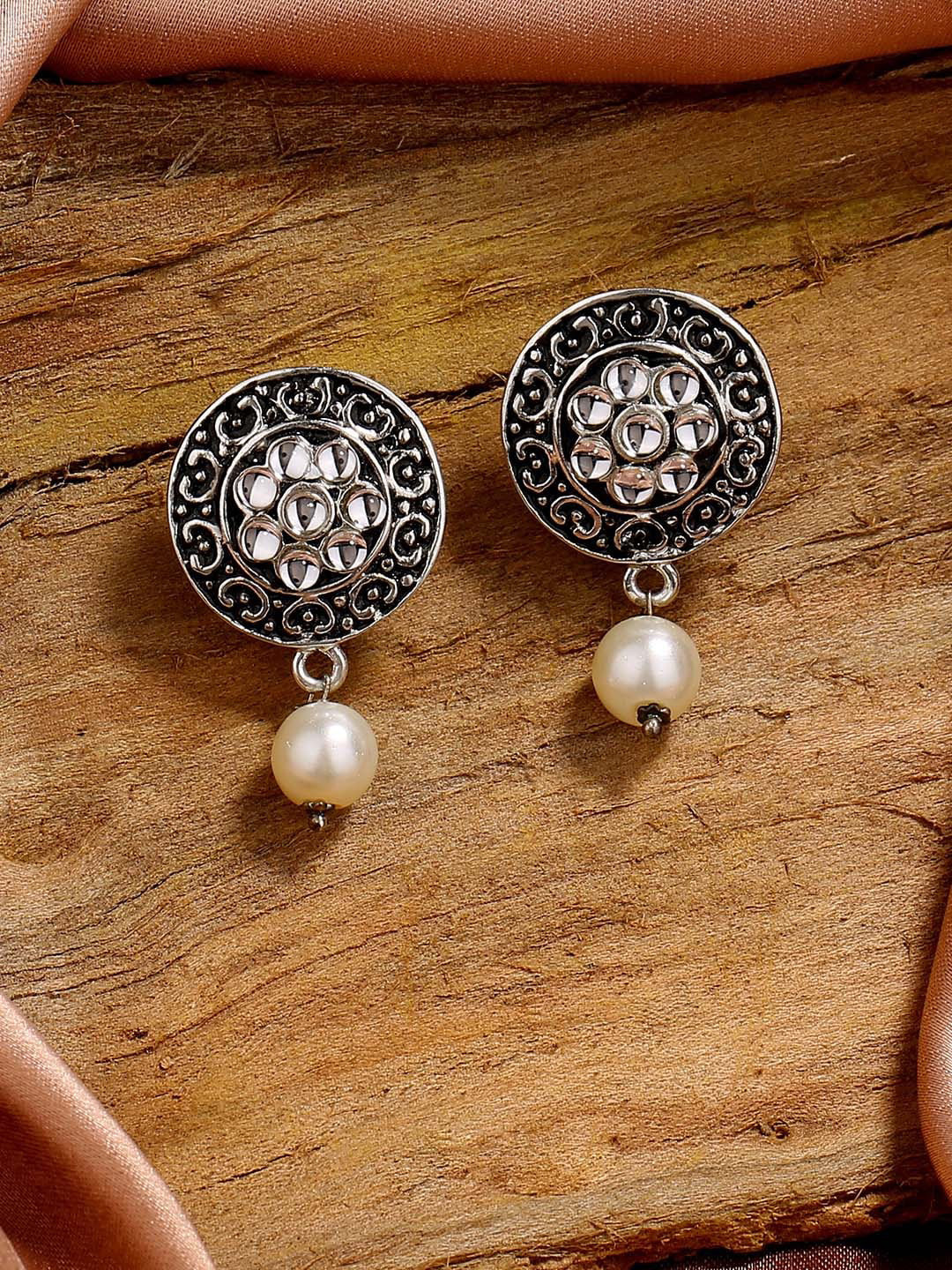 

Estele Rhodium-Plated Floral Drop Earrings, Silver