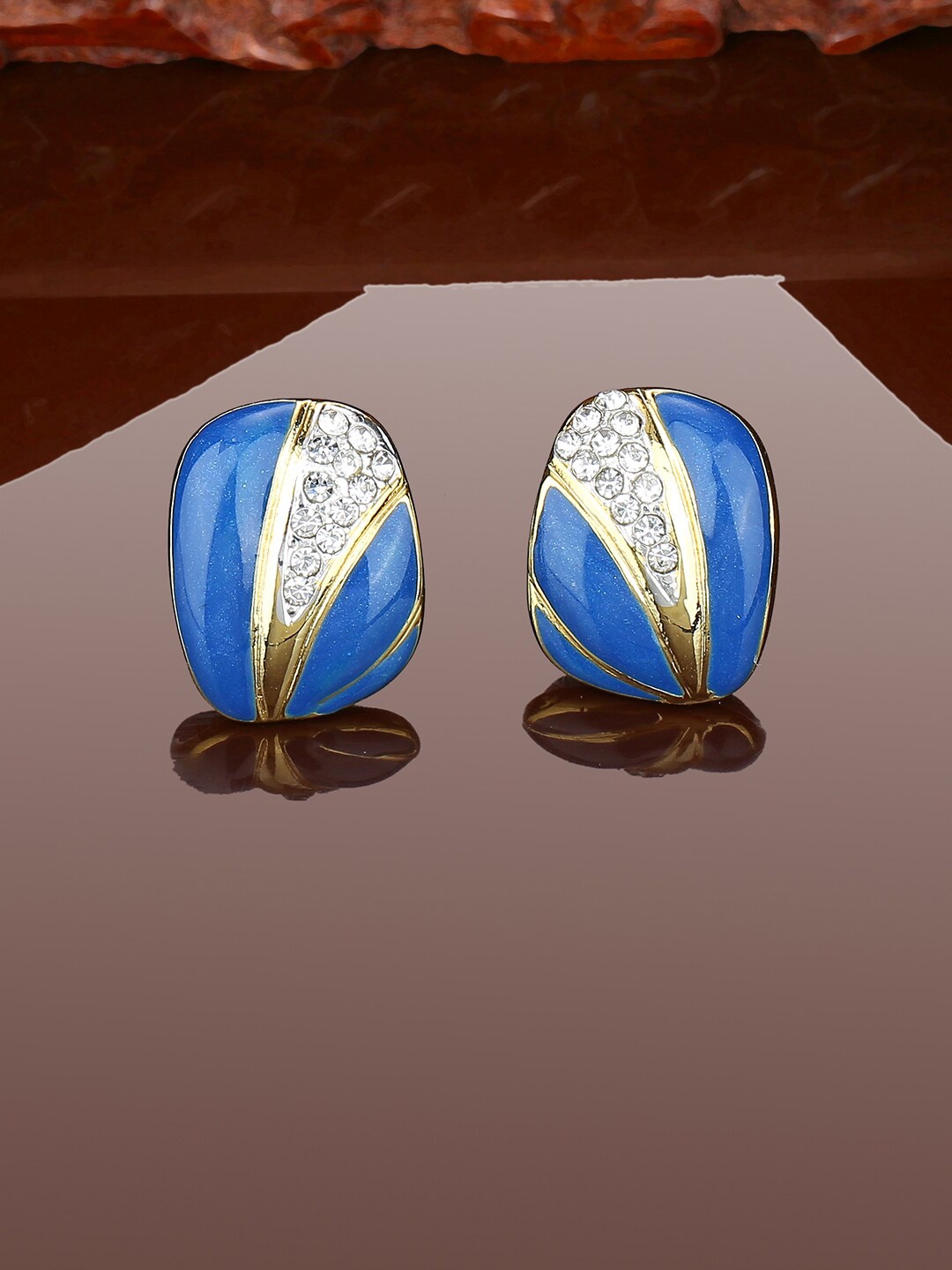 

Estele Gold-Plated Stone-Studded Circular Studs Earrings, Blue