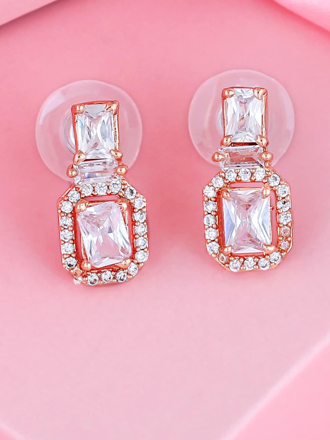 

Estele Rose Gold-Plated Cubic Zirconia Studded Drop Earrings