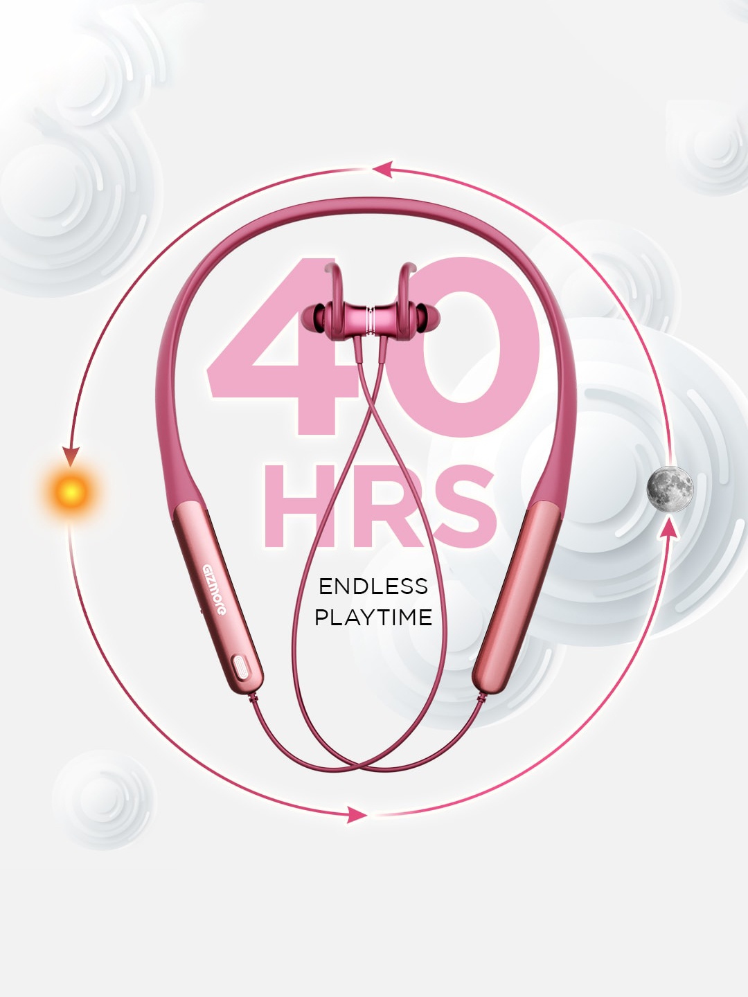 

GIZMORE MN227 Bang 5.0 Wireless 40 Hrs Playtime Bluetooth Headphone, Pink
