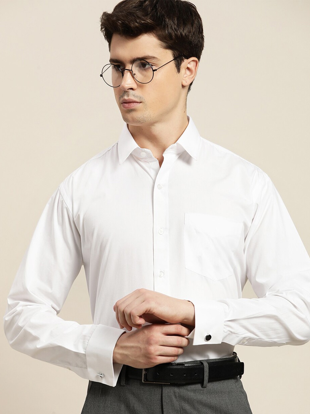 

Hancock Spread Collar Pure Cotton Slim Fit French Cuff Formal Shirt, White