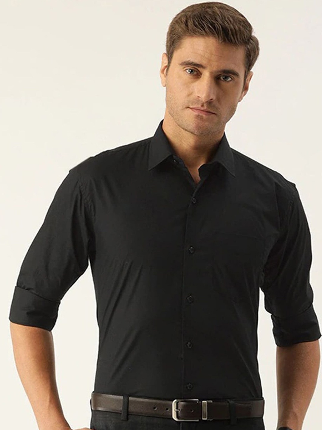 

Hancock Solid Spread Collar Pure Cotton Slim Fit Formal Shirt, Black