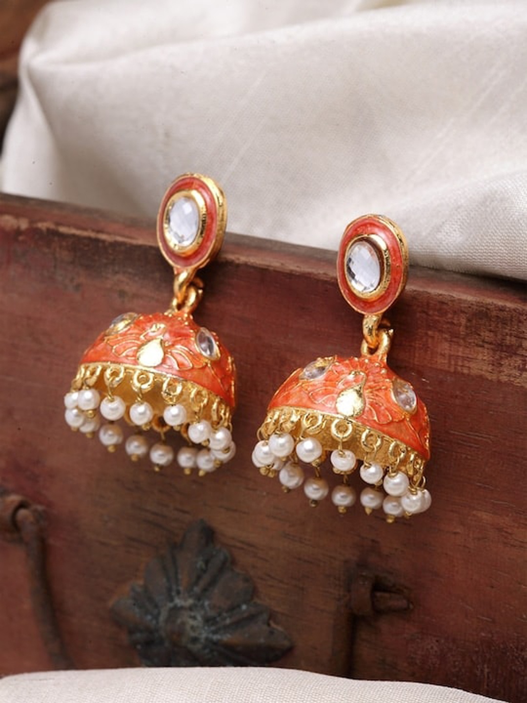 

Infuzze Gold-Plated Contemporary Ethnic Jhumkas Earrings, Orange