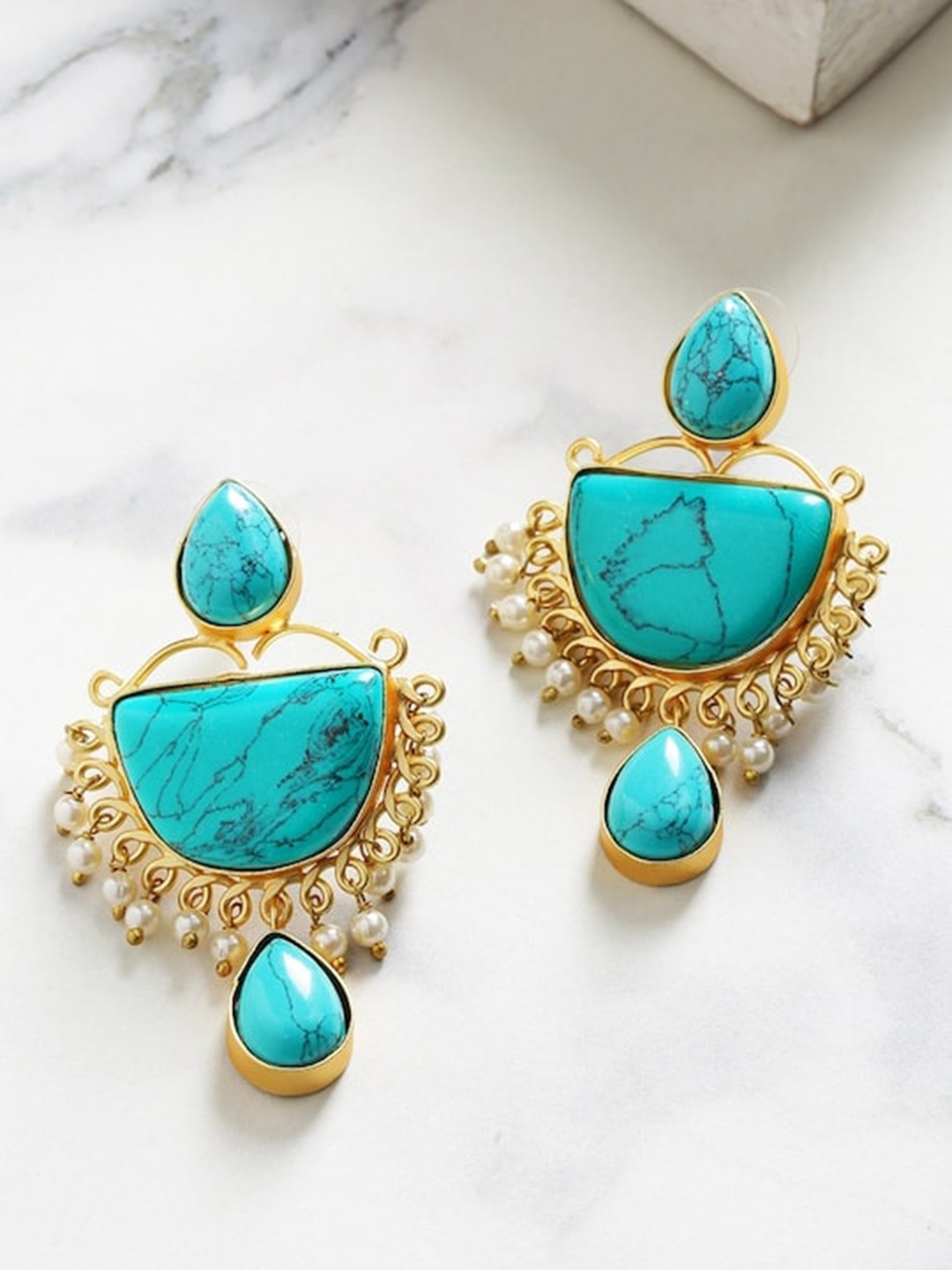 

Infuzze Gold Plated Contemporary Ethnic Drop Earrings, Turquoise blue