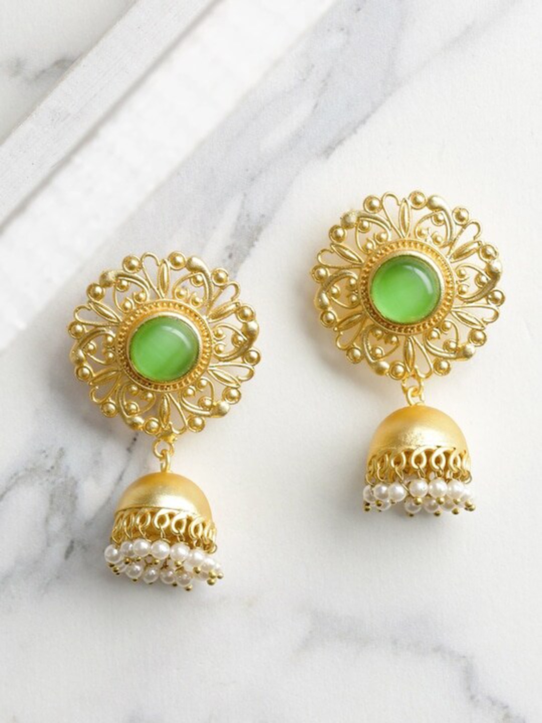 

Infuzze Gold Plated Ethnic Jhumkas, Green