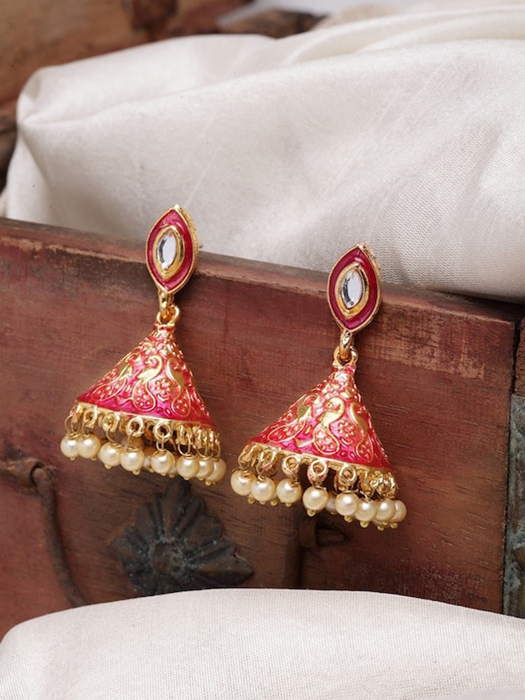 

Infuzze Gold Plated Ethnic Jhumkas, Pink