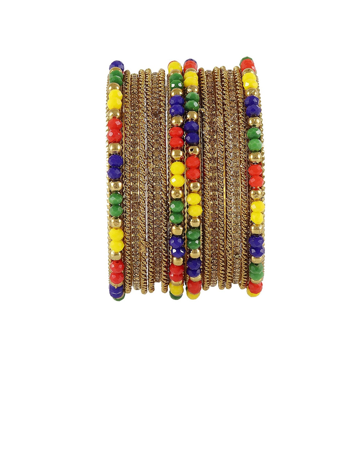 

NMII 16-Pcs Gold-Plated Zircon & Pearls Studded Antique Bangles
