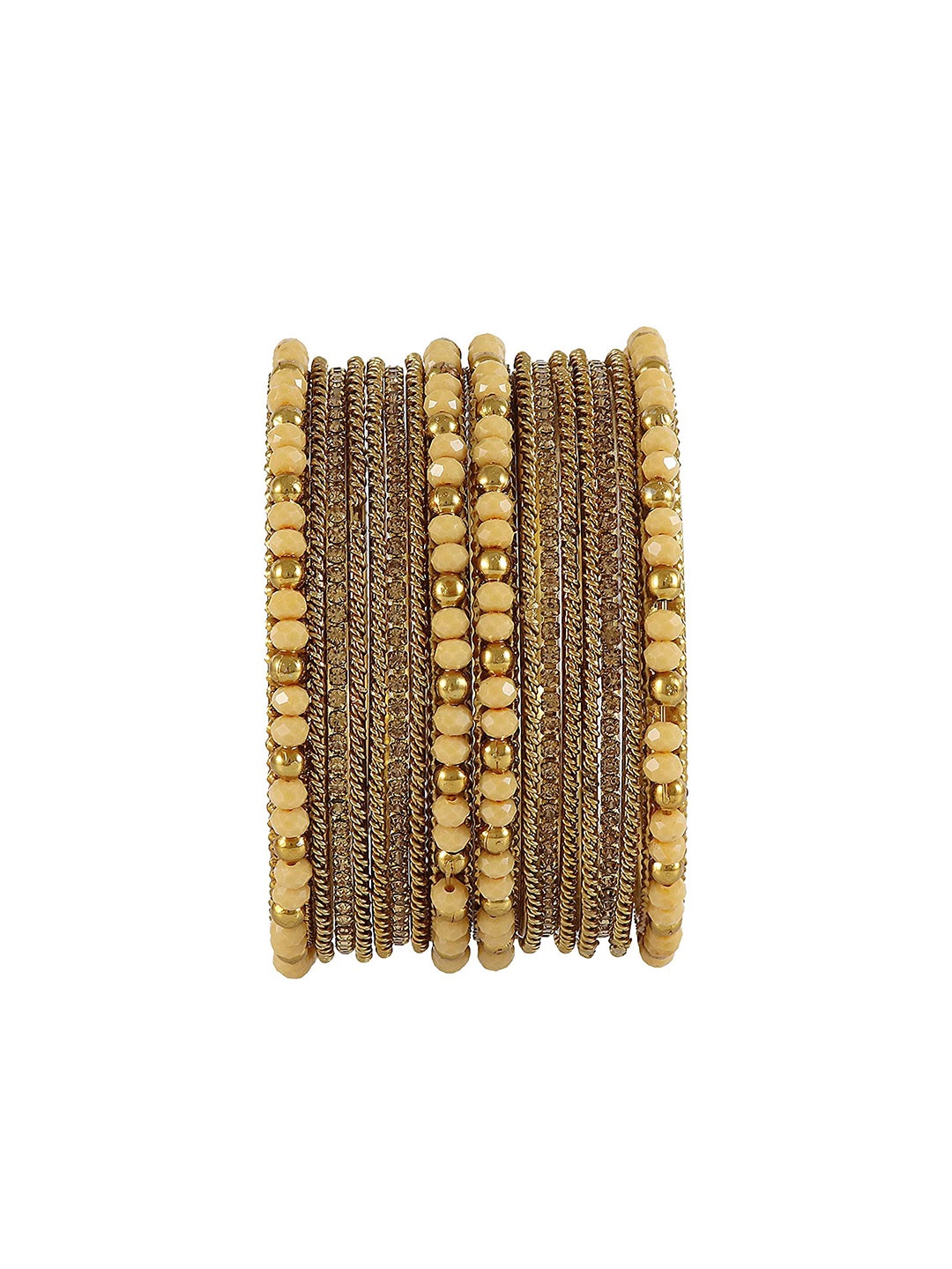 

NMII 16-Pcs Gold-Plated Zircon & Pearls Studded Antique Kada Bangles